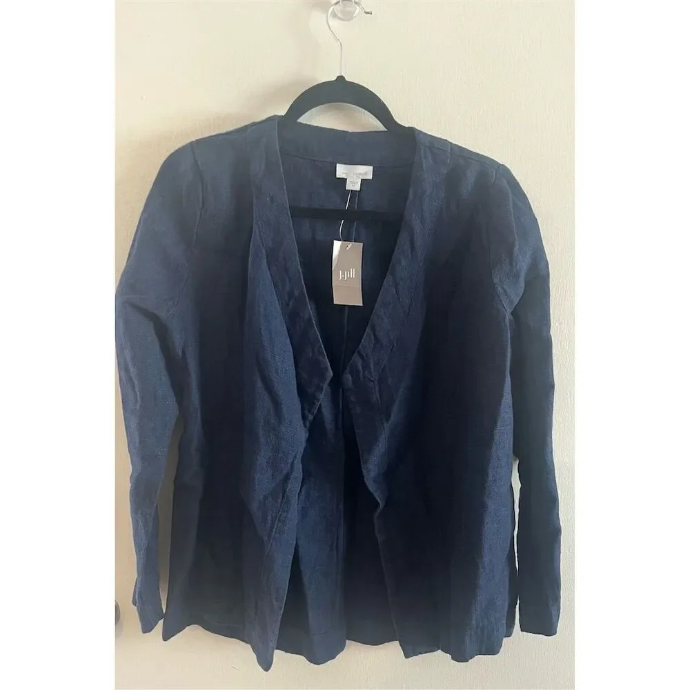 J. Jill XS Blue Linen Open Front Blazer Jacket NWT‎